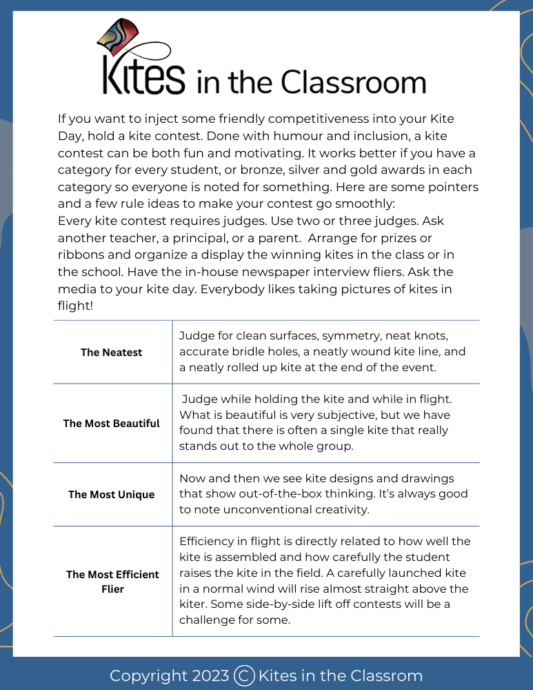 Kite Contest A list of categories for a friendly Kite Contest