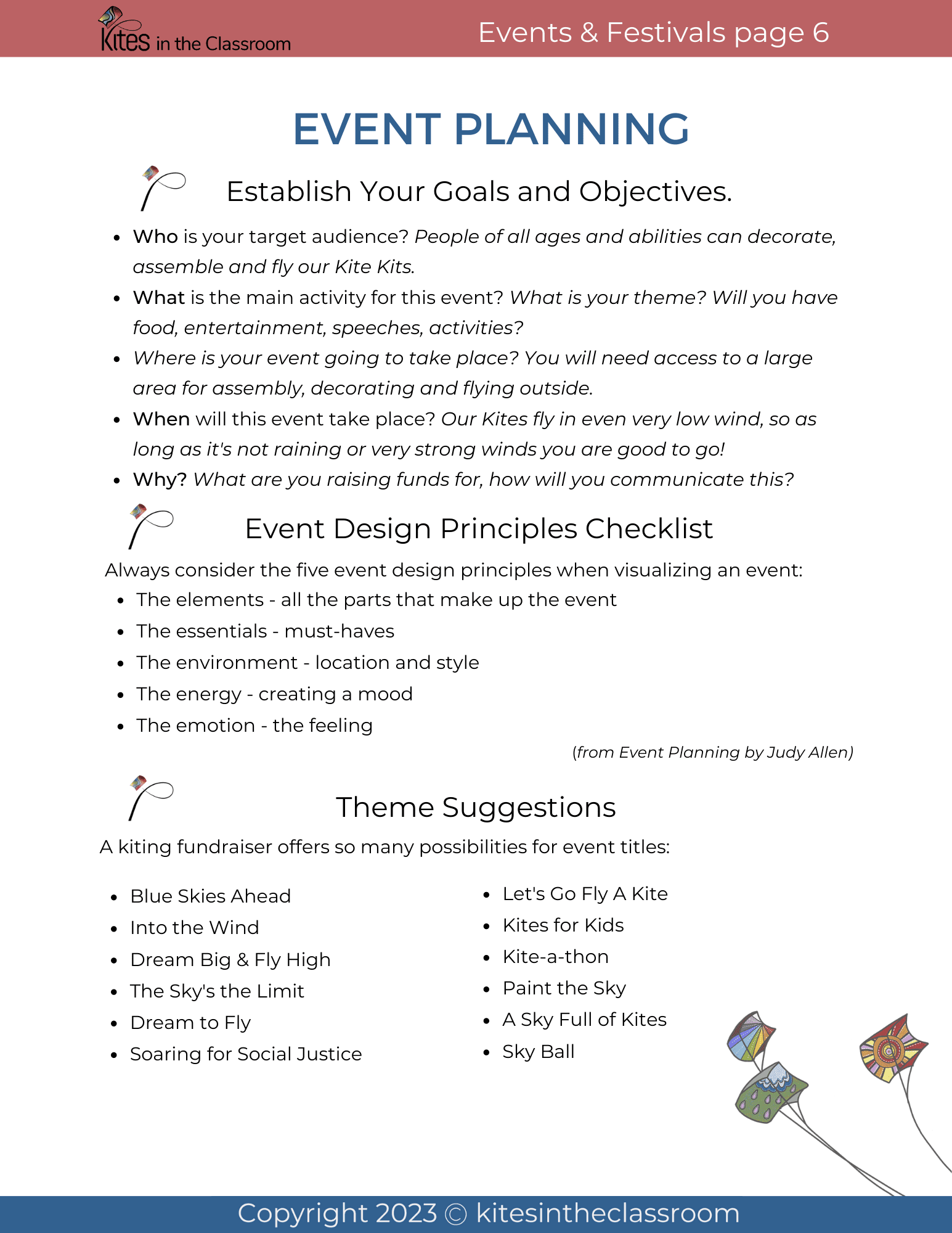 Events & Festivals 2023 Sample page from Event Planning guidebook